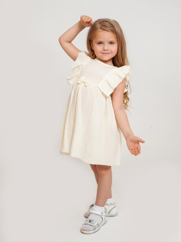Купить 322-СЛ. Платье из муслина детское, хлопок 100% сливочный, р. 74,80,86,92 в Нижнем Новгороде