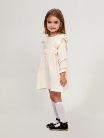 Купить 321-СЛ. Платье из муслина детское, хлопок 100% сливочный, р. 74,80,86,92 в Нижнем Новгороде