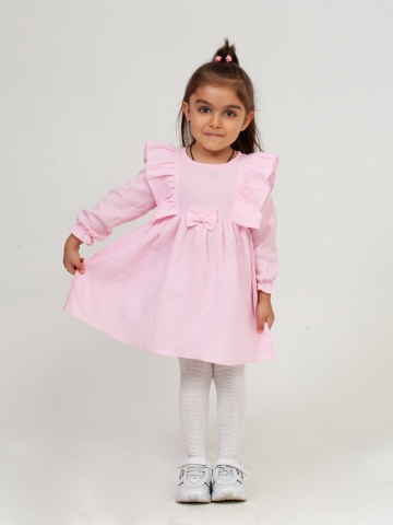 Купить 321-Р. Платье из муслина детское, хлопок 100% розовый, р. 74,80,86,92 в Нижнем Новгороде